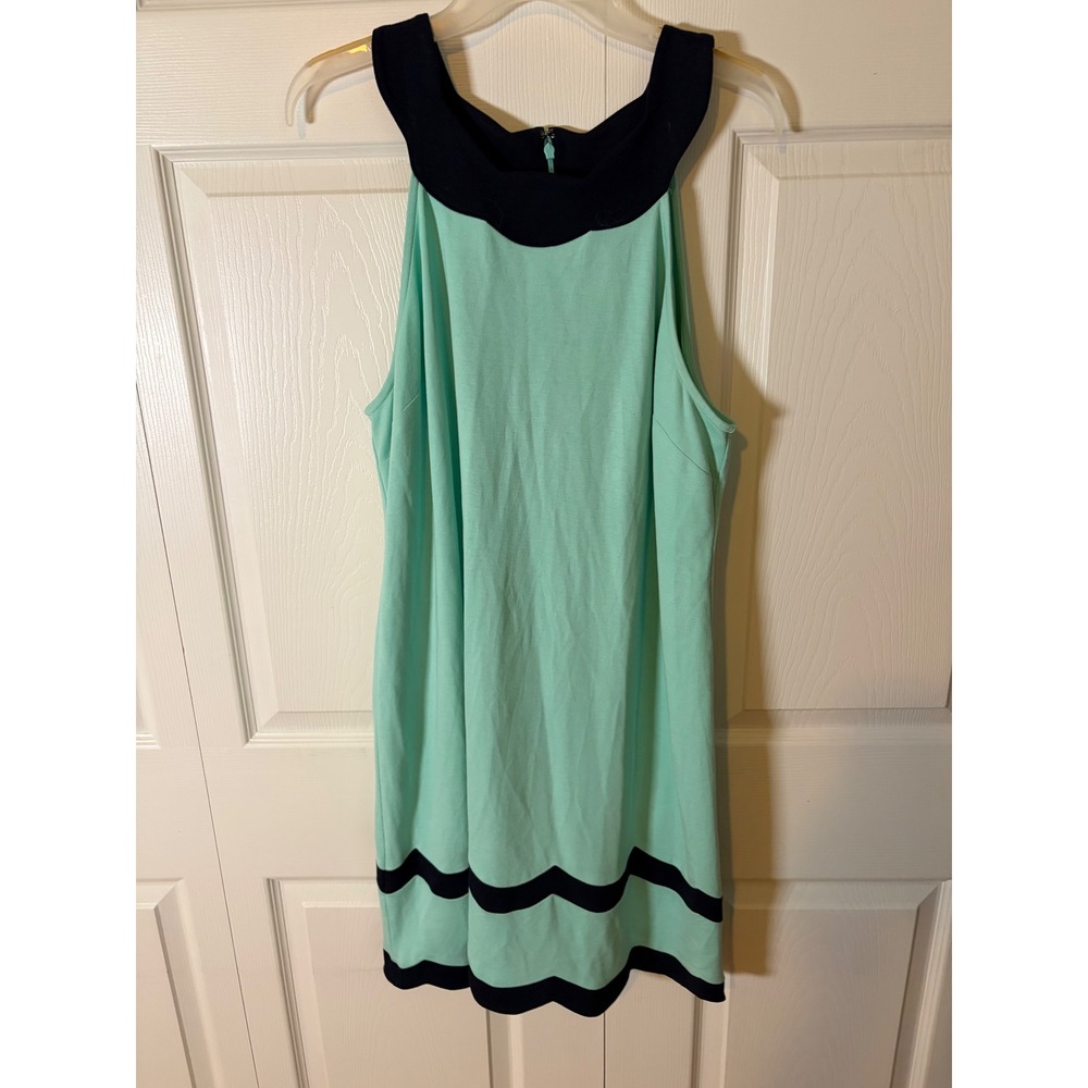 Crown & Ivy Womens XL Mint Green Navy Scallop Trim Sleeveless Shift Dress
